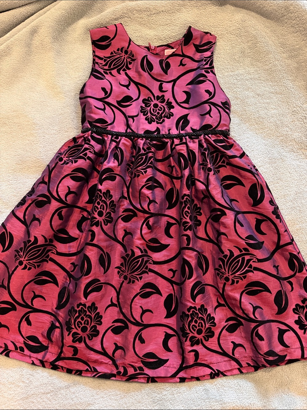 Girls' Sleeveless Burgundy Floral Velvet-Taffeta Party Dress